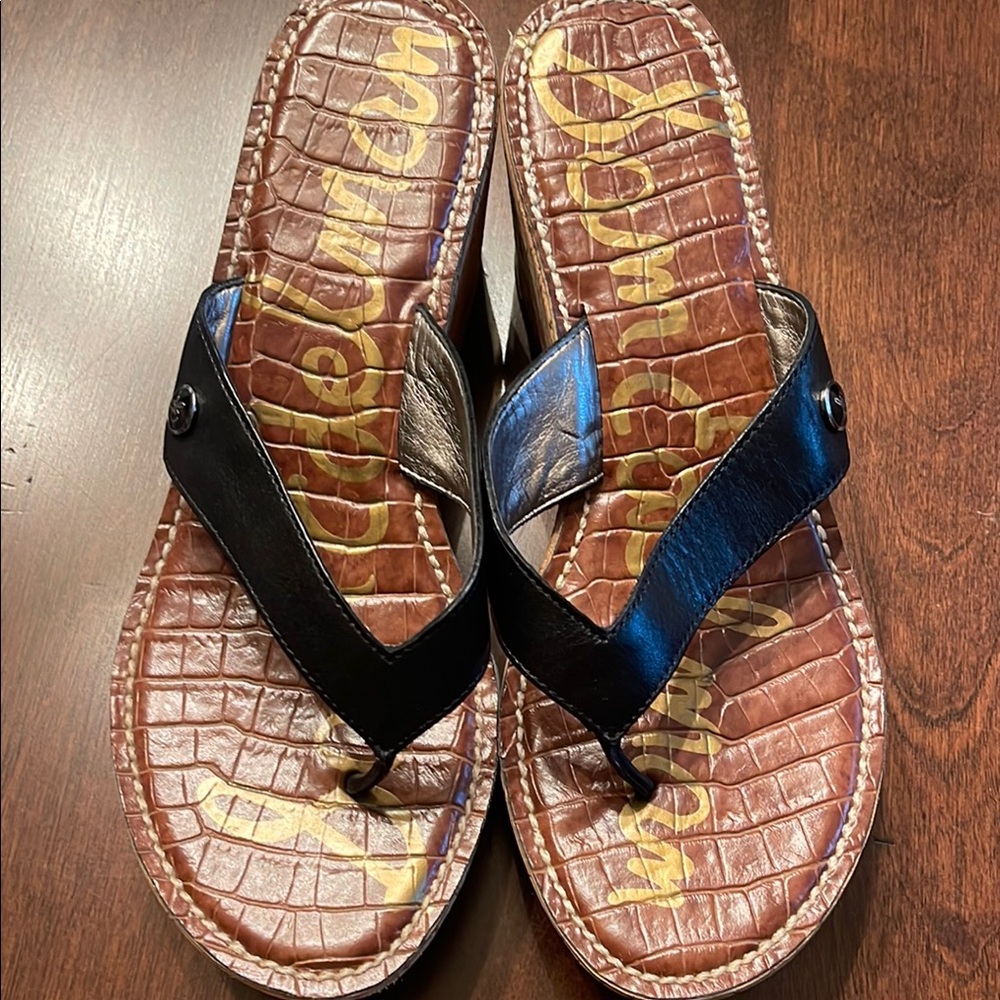 Sam Edelman Black and Brown Wedge Sandals